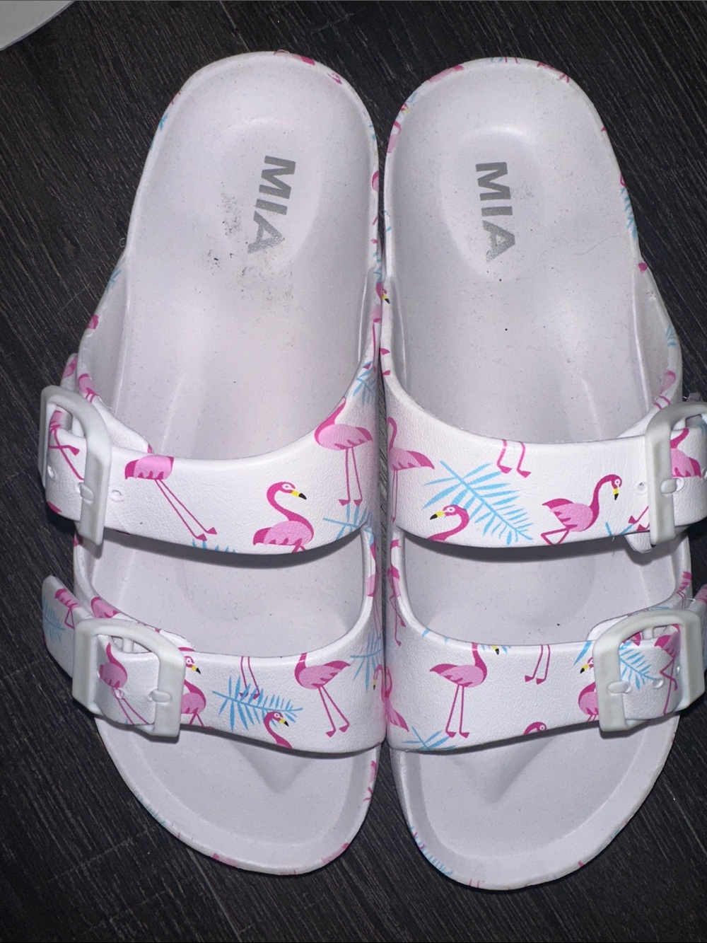 MIA White Flamingo Print Slide Sandals